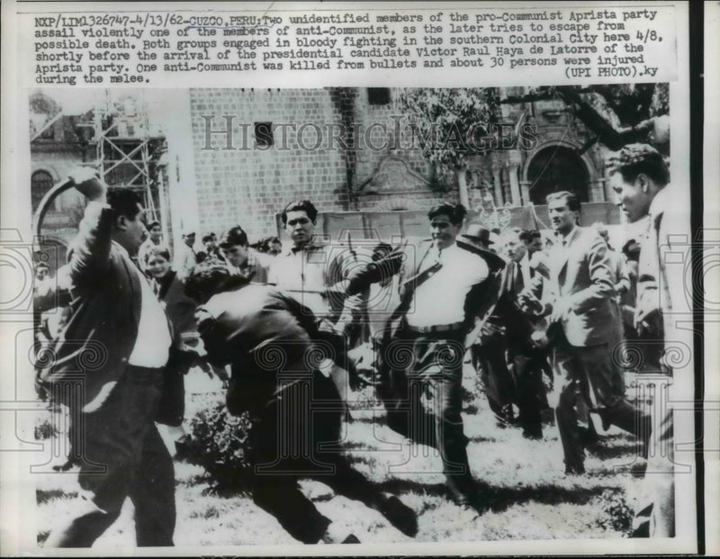 Load image into Gallery viewer, 1962 Press Photo Members of Pro-Communist Aprista Party assail violenty
