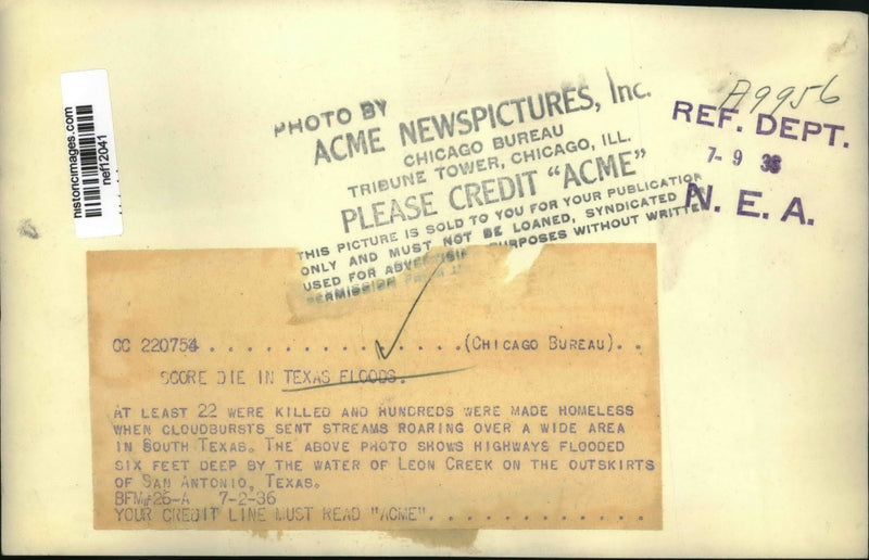 Load image into Gallery viewer, 1936 Press Photo Highways Flooded 6-Feet Deep From Water of Leon Creek From Rain

