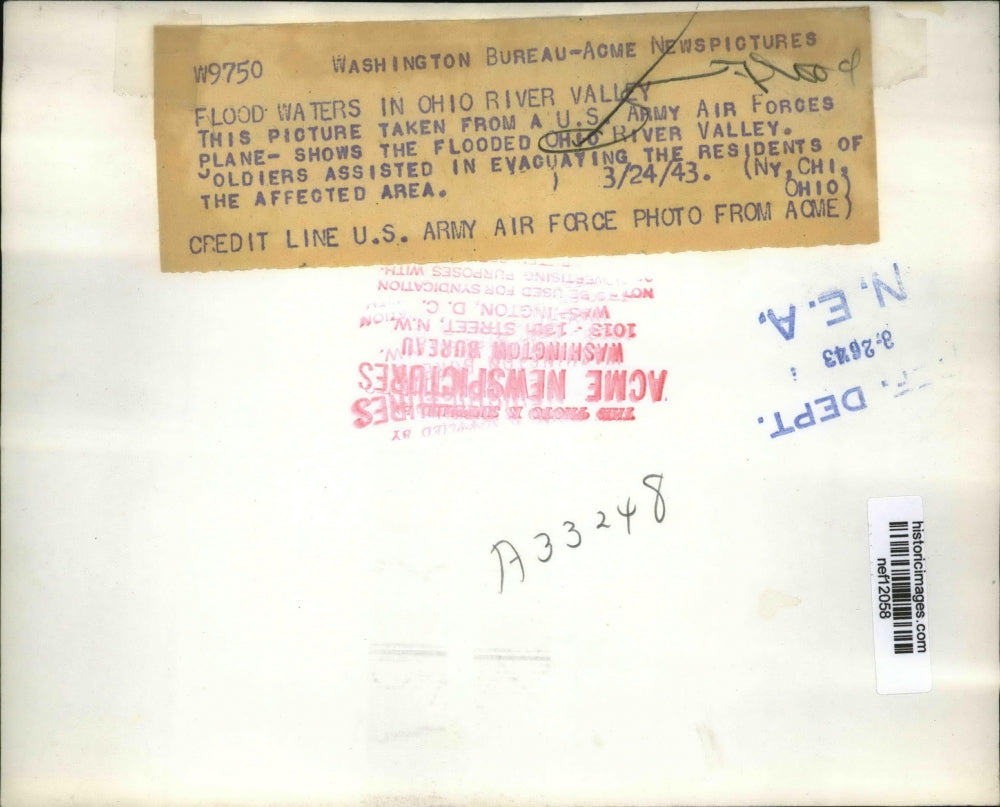 1943 Press Photo Taken from U.S Army Air Force the Flooded Ohio River Valley