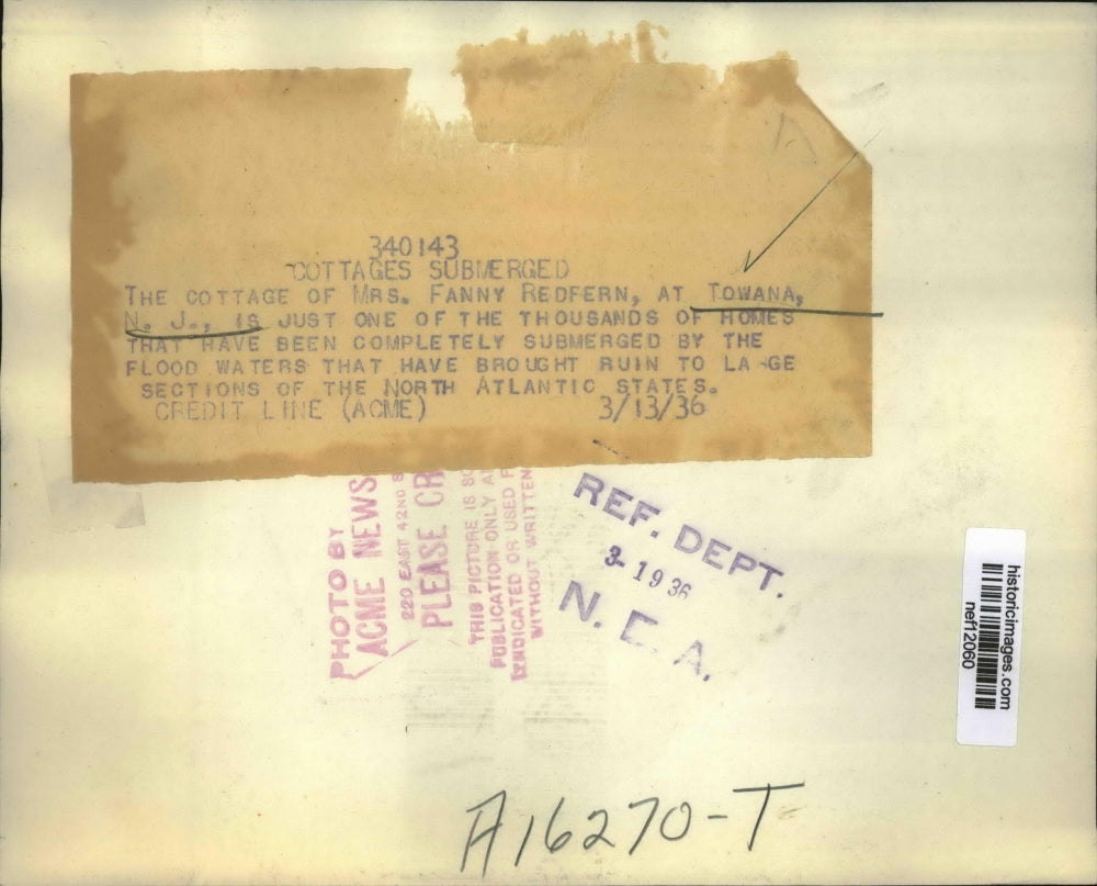 1936 Press Photo Thousand of Homes submerged by floods at Towana New Jersey