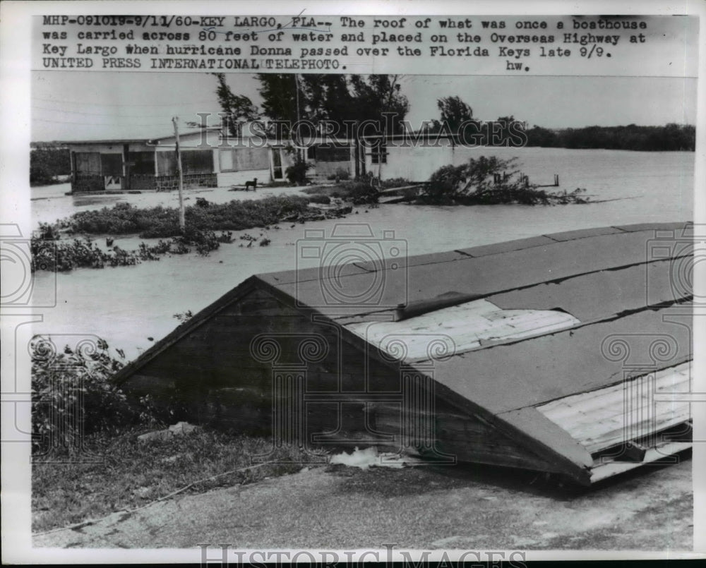 1960 Press Photo Hurricane Donna Carried Roof Across 80-Feet of Water