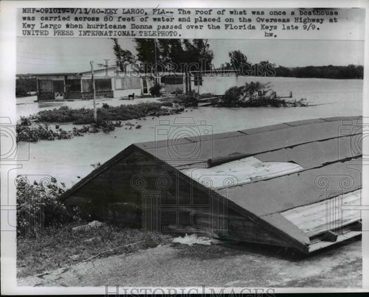 1960 Press Photo Hurricane Donna Carried Roof Across 80-Feet of Water