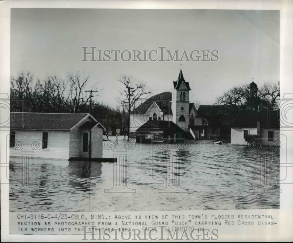 1950 Press Photo Flooded Residential Section of Oslo Minnesota - Historic Images