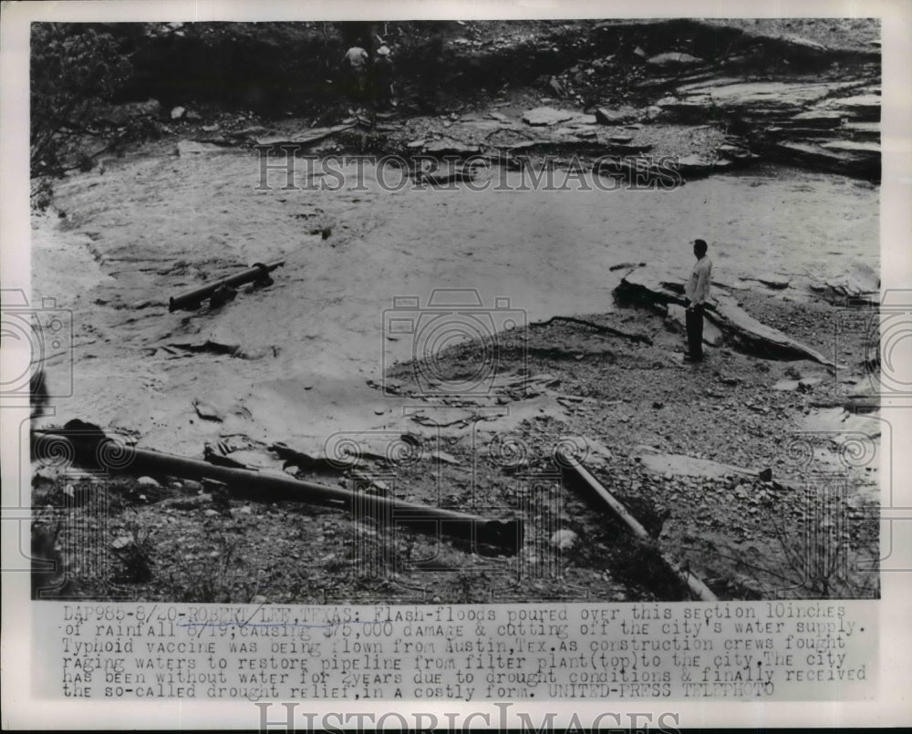 1953 Press Photo Flash Floods poured over the section of Robert Lee Texas