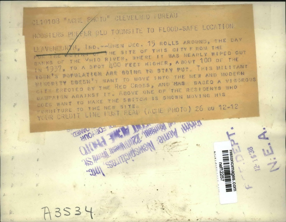 1938 Press Photo Hoosiers Prefer Old Town-Site To Flood-Safe Location