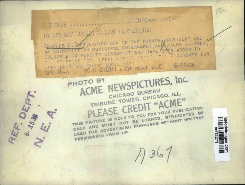 Load image into Gallery viewer, 1936 Press Photo C.Taft and R. Robey Added To Staff of A. Landon's Pres Campaign

