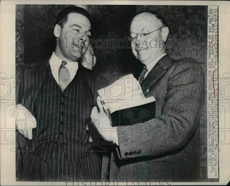 Load image into Gallery viewer, 1948 Press Photo Sen Taft Proposed a $1300000000 Cut In European Aid Sen Cabot-L
