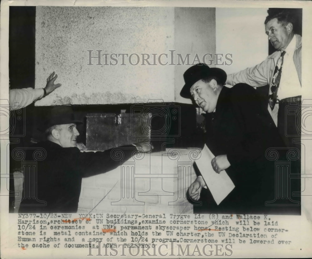 1949 Press Photo Gen T. Lie and W. Harrison Architects of UN Buildings
