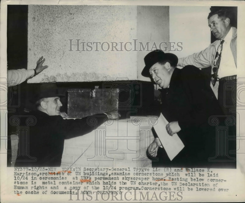 Load image into Gallery viewer, 1949 Press Photo Gen T. Lie and W. Harrison Architects of UN Buildings
