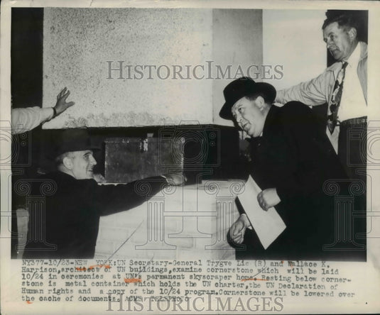 1949 Press Photo Gen T. Lie and W. Harrison Architects of UN Buildings
