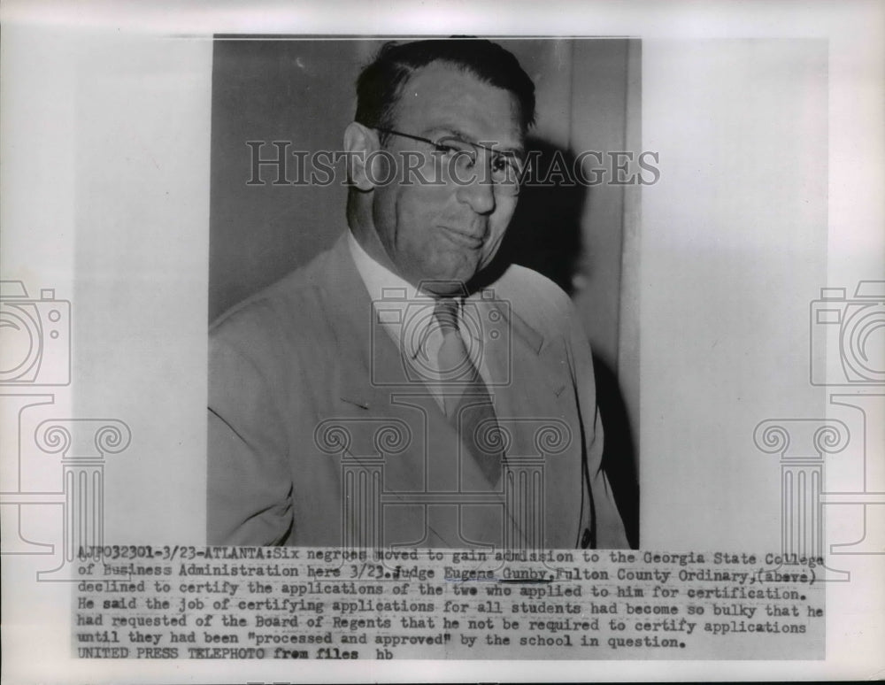 1956 Press Photo E. Gunby Deny Negroes Admission To Georgia State College