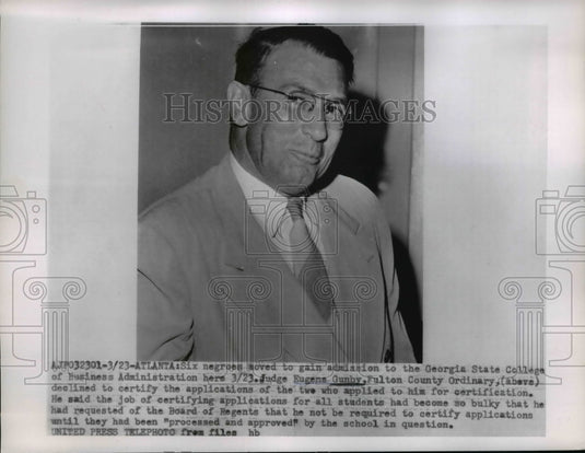 1956 Press Photo E. Gunby Deny Negroes Admission To Georgia State College