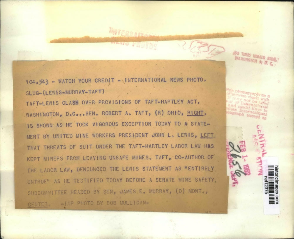 1952 Press Photo Taft-Lewis Clash Over Provisions of Taft-Hartley Act