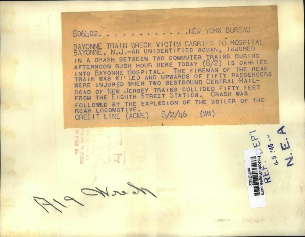 1946 Press Photo Crash Between Two Commuter Trains Killed One and Injured 50