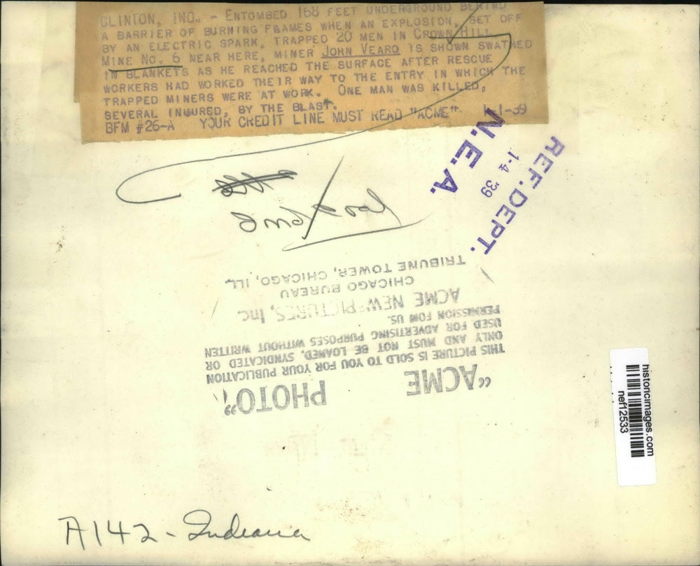 1939 Press Photo 20 men trapped in Crown Hill Mine No.6 at Clinton Ind.