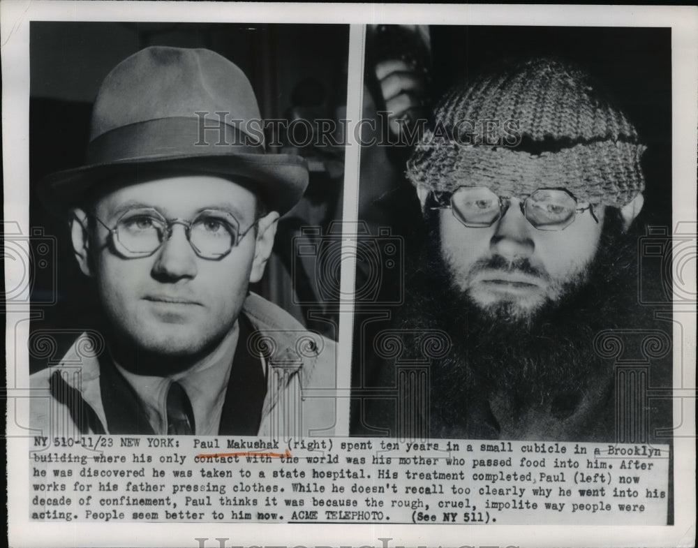 1950 Press Photo Paul Makushal spent ten years in a small cubicle in Brooklyn