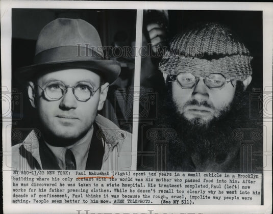 1950 Press Photo Paul Makushal spent ten years in a small cubicle in Brooklyn