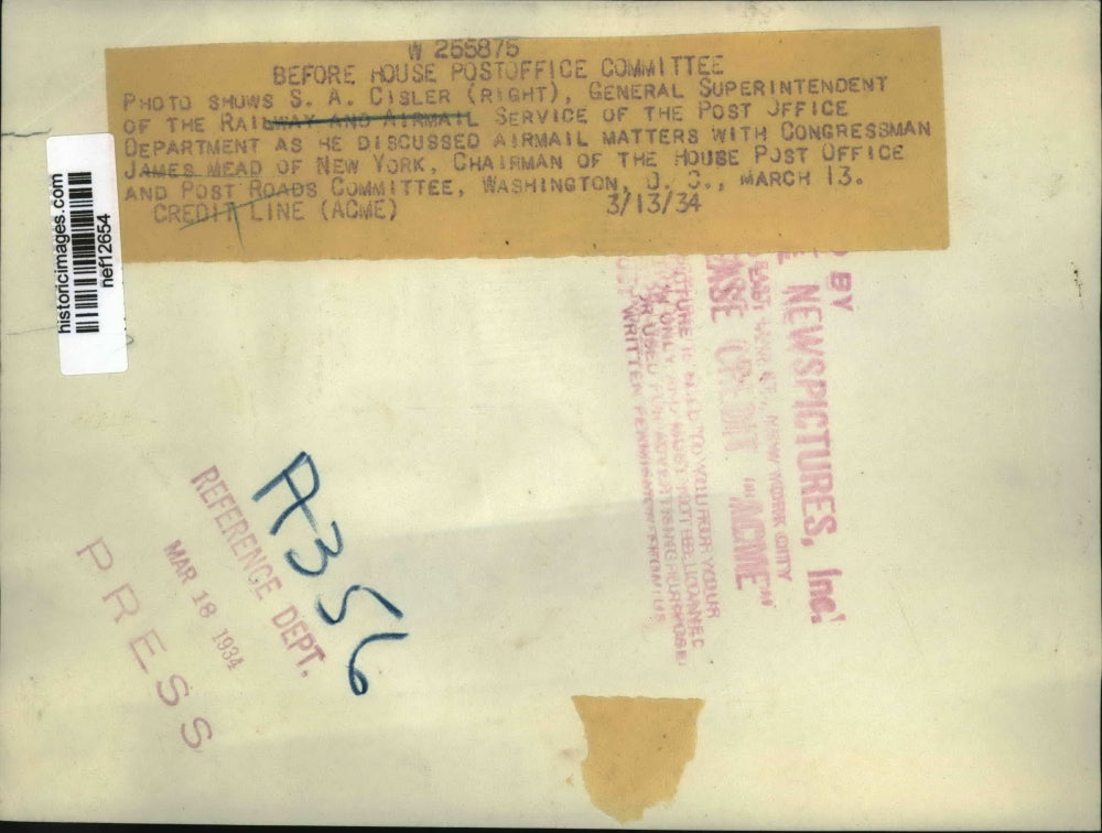 1934 Press Photo S.A Cisler of Railway and Airmail and Congressman James Mead