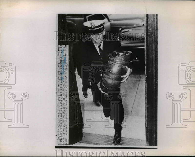 Load image into Gallery viewer, 1952 Press Photo Guard Rushing With Combat Helmets To Quell Institutions Rioting

