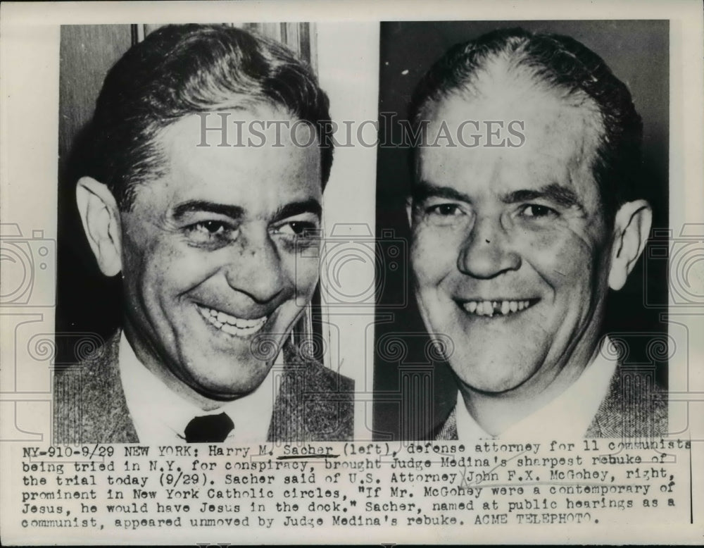 1949 Press Photo H.Sacher Atty For 11 Communists Brought Judge Medina's Rebuke