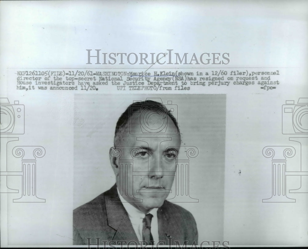 1961 Press Photo Maurice Klein Director Top Secret Security Agency Resigns
