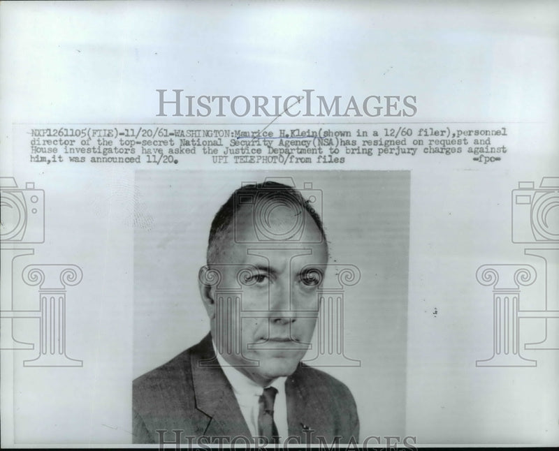 Load image into Gallery viewer, 1961 Press Photo Maurice Klein Director Top Secret Security Agency Resigns
