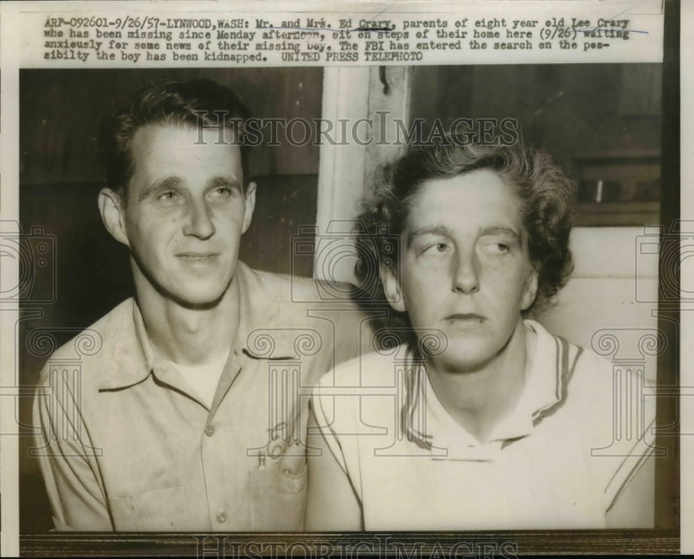 1957 Press Photo Mr and Mrs Ed Crary Parents of Missing Son May Have Been Kidnap