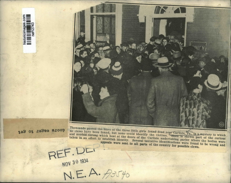 Load image into Gallery viewer, 1934 Press Photo No One Could Identify 3 Little Girls Found Dead Near Carlisle
