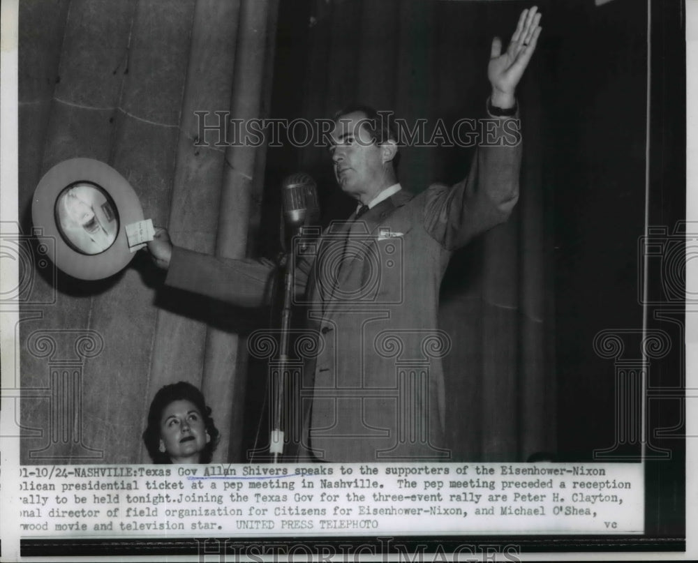 1956 Press Photo Shivers speaks to the supporters of Eisenhower-Nixon ticket