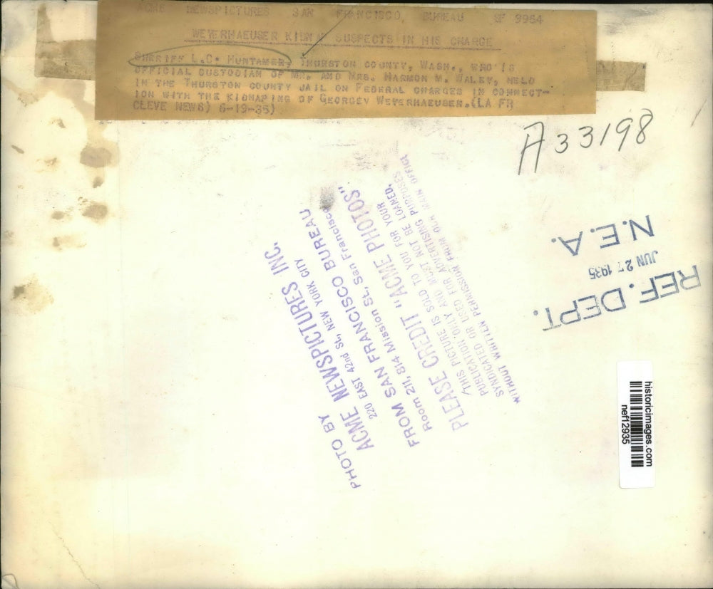 1935 Press Photo Weverhaeuber Kidnap Suspects In His Charge - nef12935