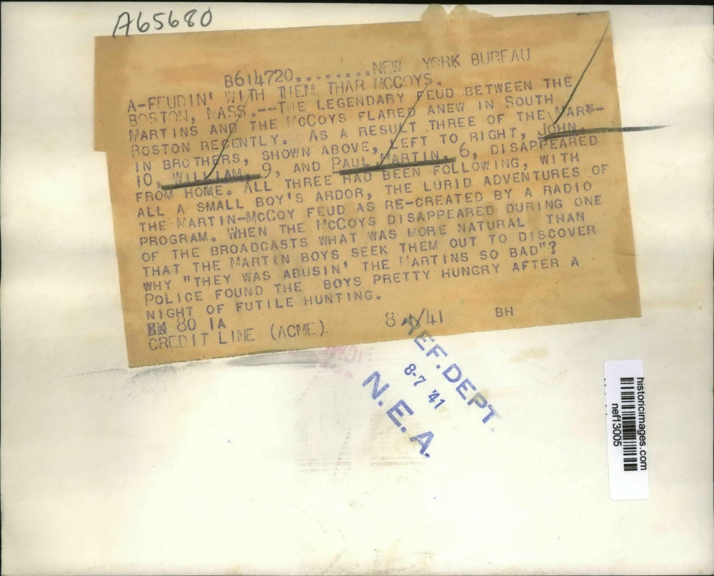 1941 Press Photo Martin brothers disappear from home during feud with McCoys