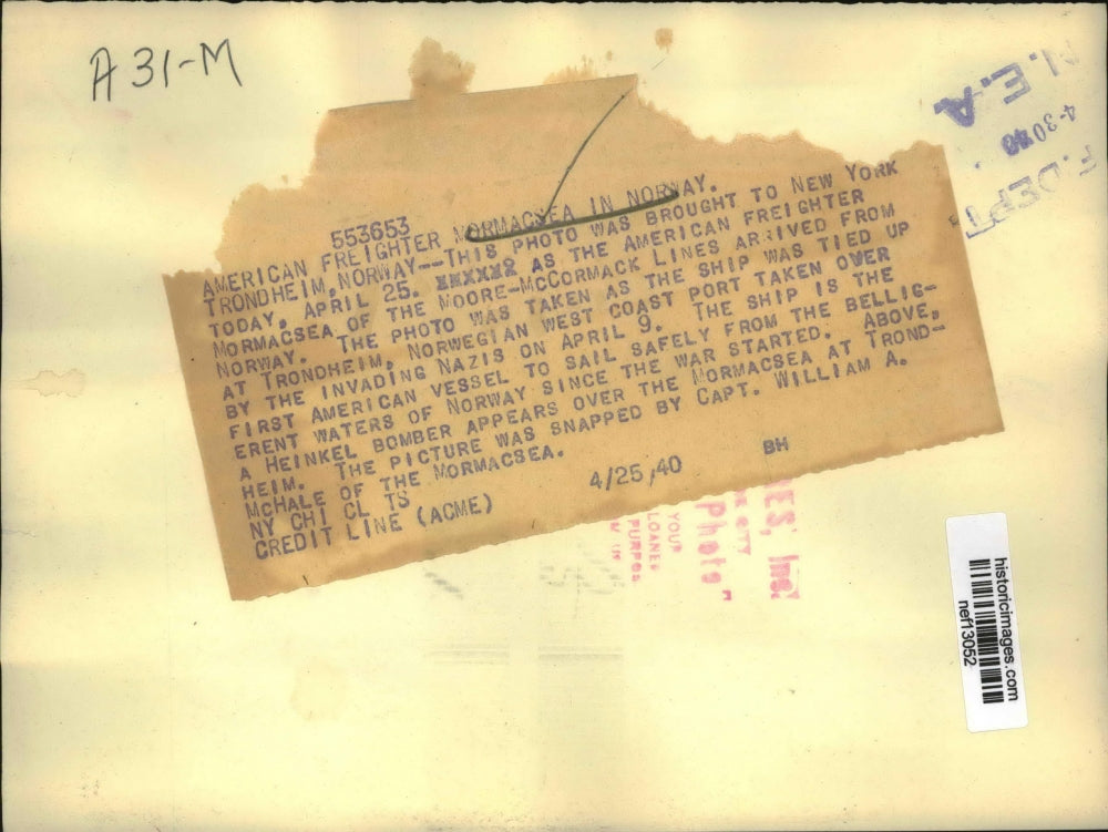 1940 Press Photo American Freighter Mormacsea of The Moore-McCormack Lines