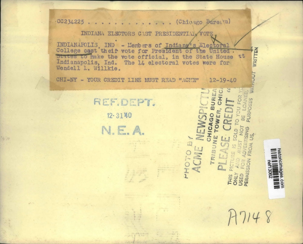 1940 Press Photo Indiana Electors Cast Presidential Vote - nef13062