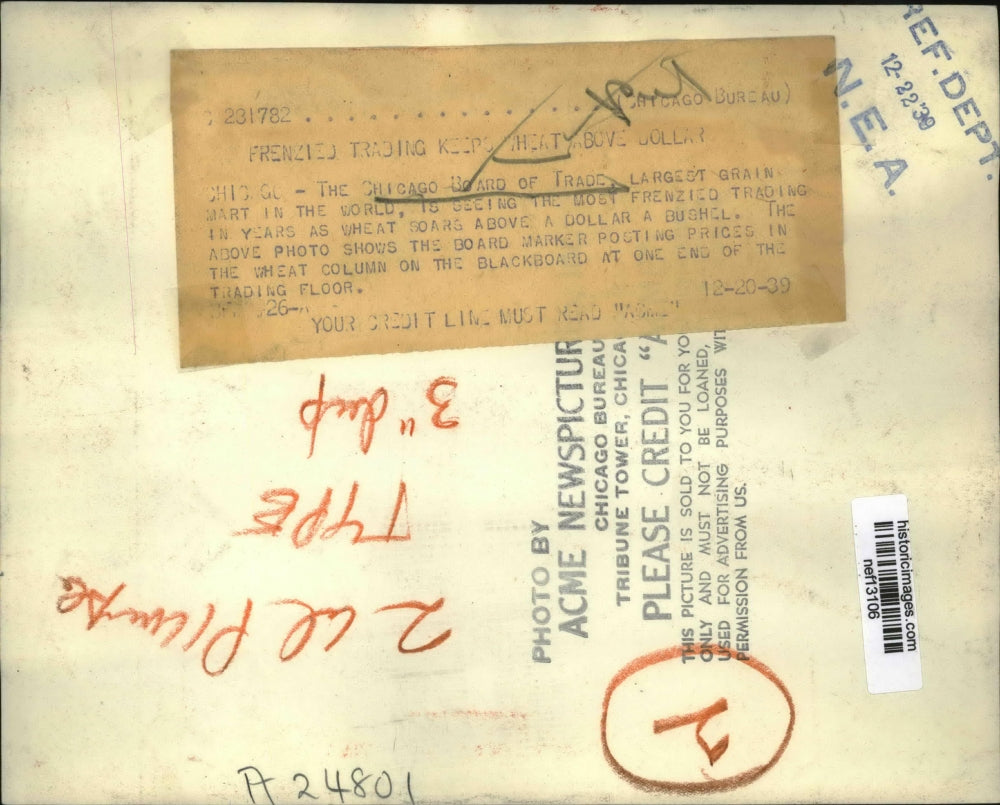 1939 Press Photo Largest Grain Mart Is Seeing Wheat Soar Above a Dollar a Bushel