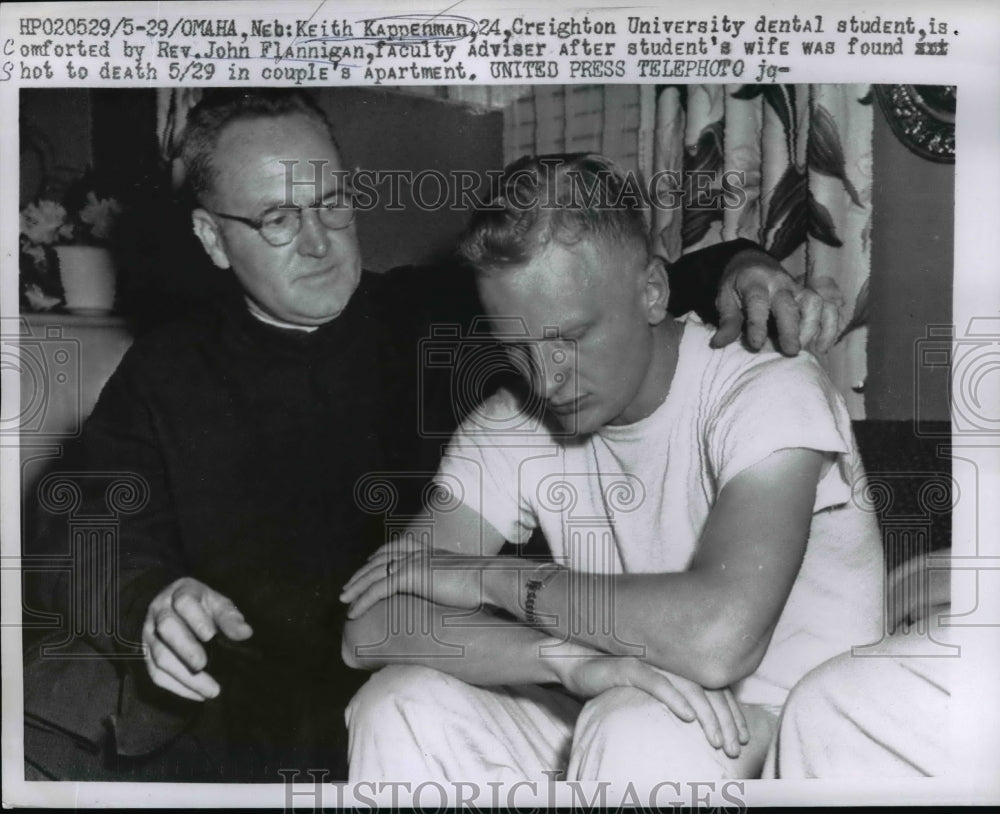 1957 Press Photo Dental Student And Rev Flannigan After Student's Wife Shot Dead