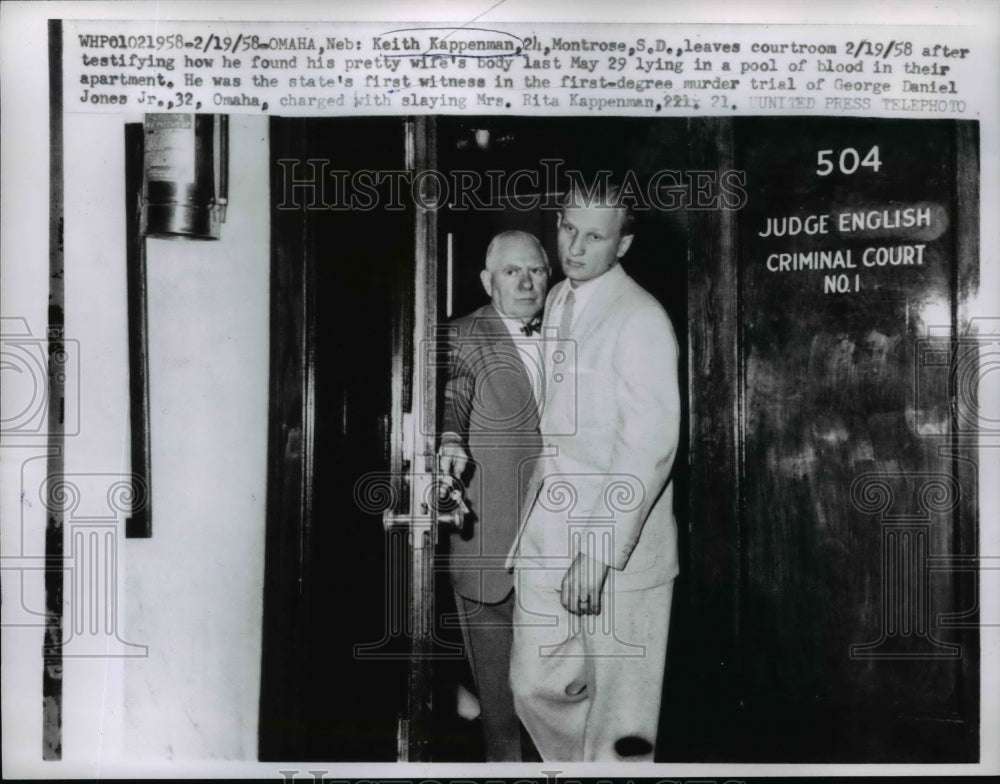 1958 Press Photo K. Kappenman Testified He Found His Wife In a Pool of Blood