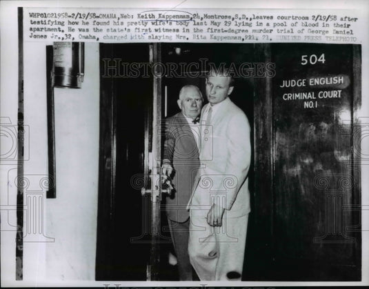 1958 Press Photo K. Kappenman Testified He Found His Wife In a Pool of Blood