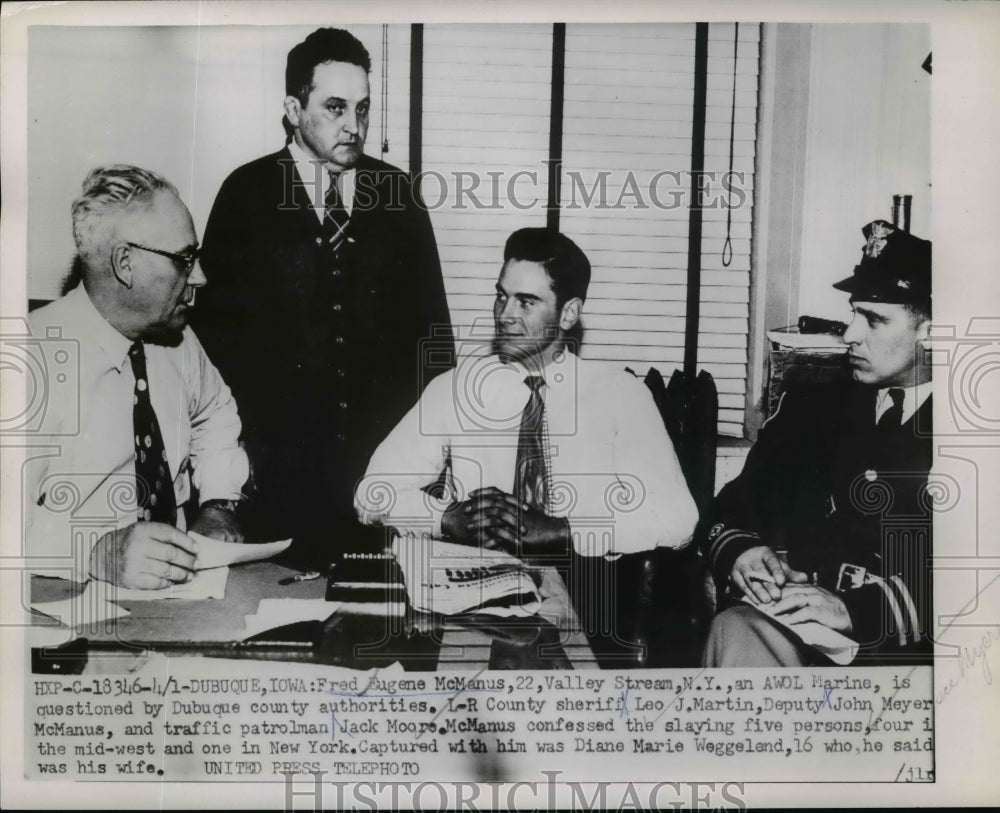 1953 Press Photo Eugene McManus an AWOL Marine Questioned By Dubuque Authorities