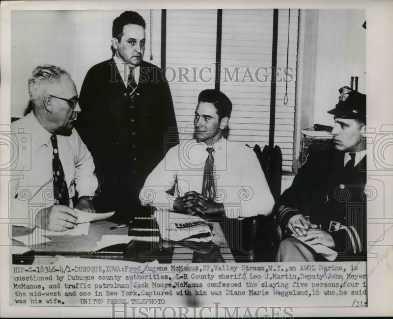 Load image into Gallery viewer, 1953 Press Photo Eugene McManus an AWOL Marine Questioned By Dubuque Authorities
