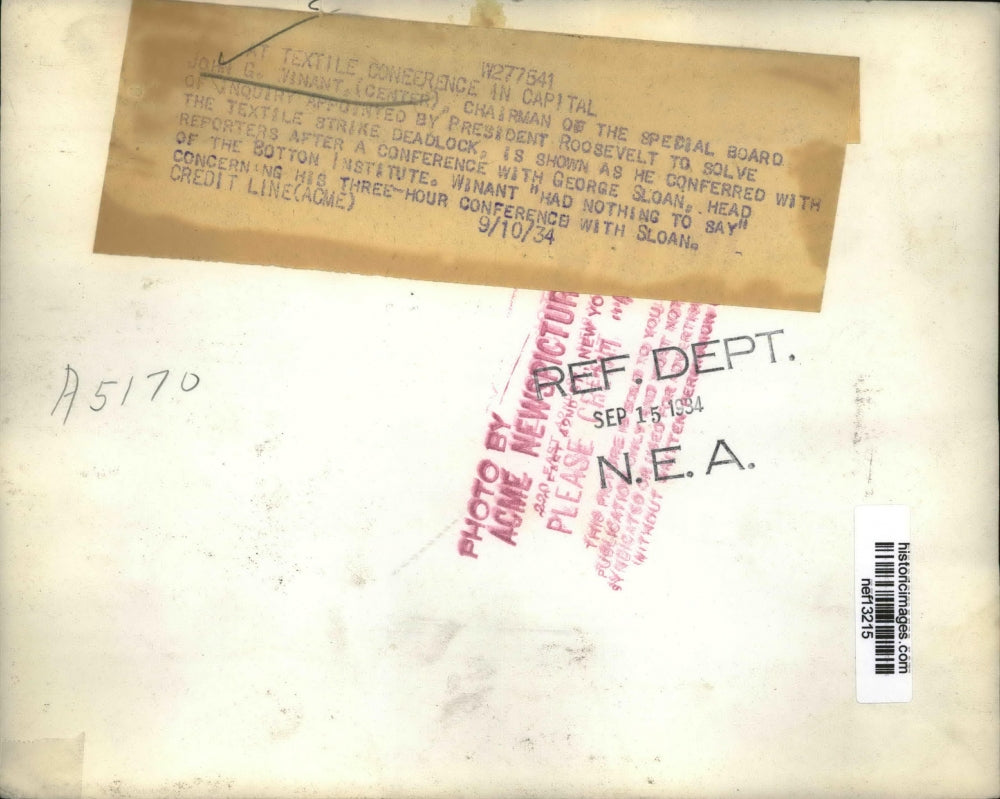 1934 Press Photo John G. Winant at George Sloan Textile Conference, Washington