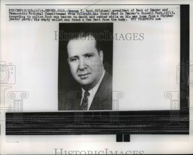 Load image into Gallery viewer, 1959 Press Photo G.Rock Pres of Bank of Denver Found Dead In Denver Russell Park
