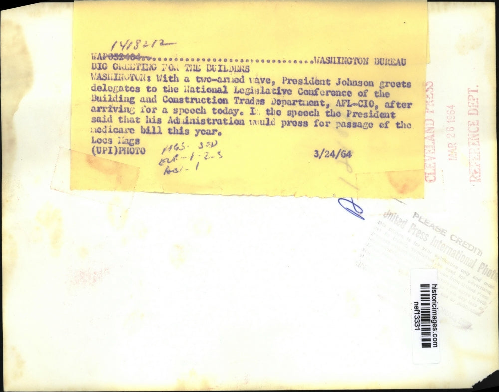 1964 Press Photo President Lyndon B. Johnson at AFL-CIO Conference in D.C.