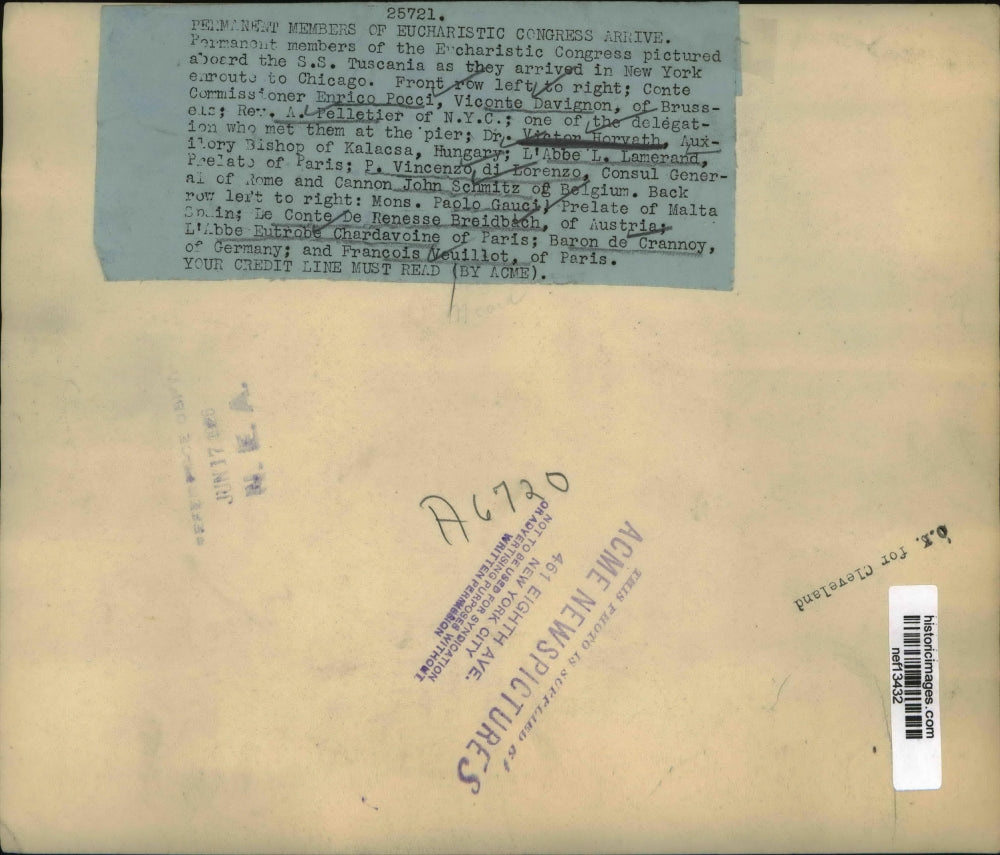 1926 Press Photo Permanent Members Eucharistic Congress Aboard S.S. Tuscania