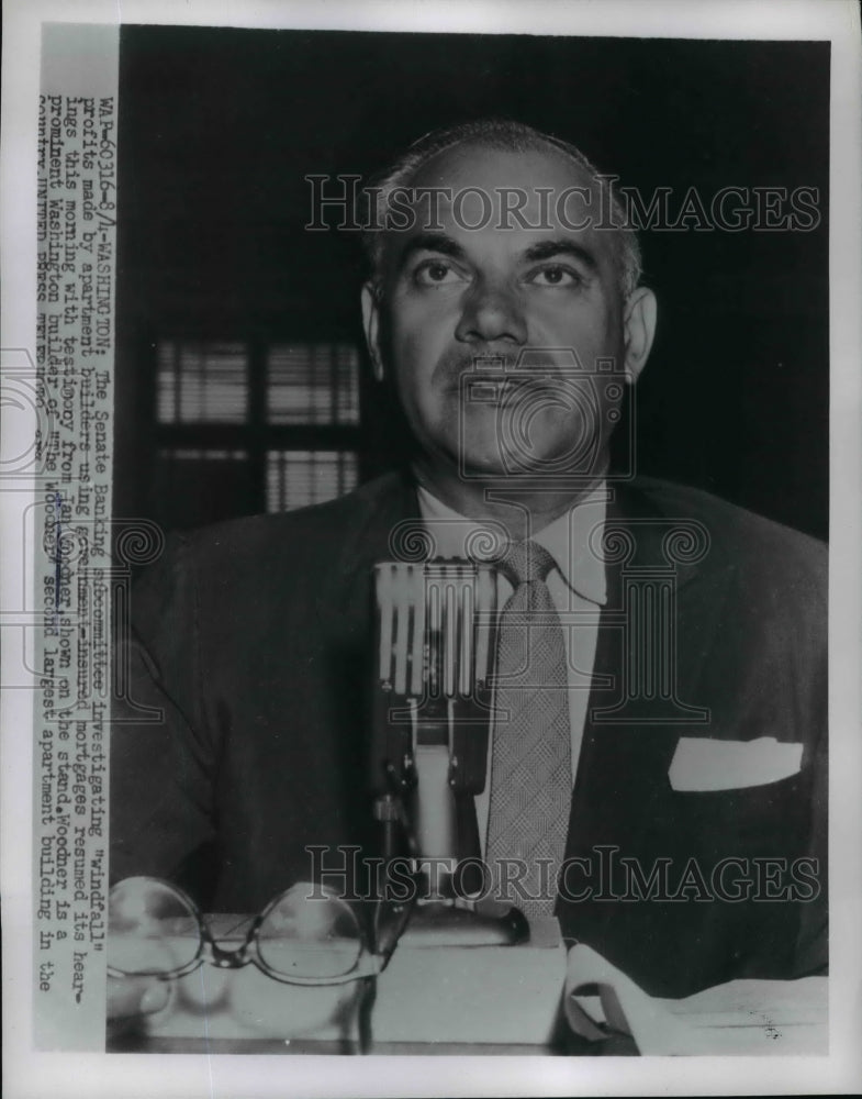 1954 Press Photo Ian Woodner appeared at the Senate Banking Subcommittee