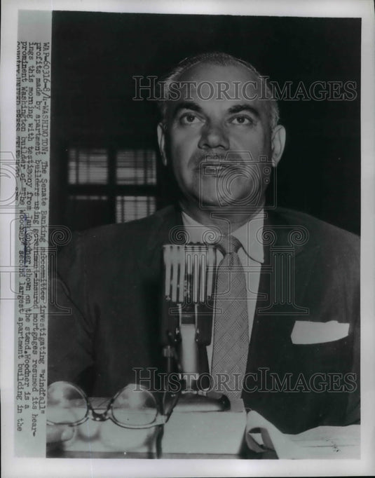 1954 Press Photo Ian Woodner appeared at the Senate Banking Subcommittee