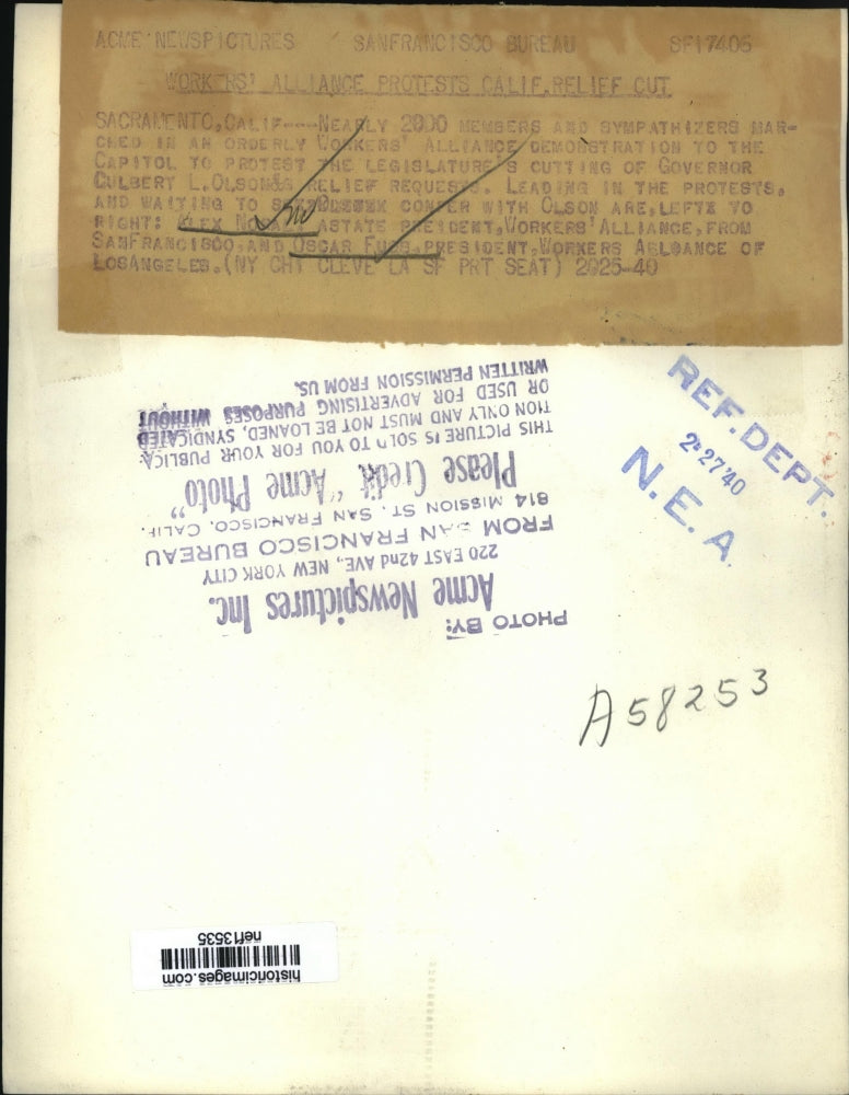 1940 Press Photo Alex Noral and Oscar Fuss of the Workers Alliance - nef13535