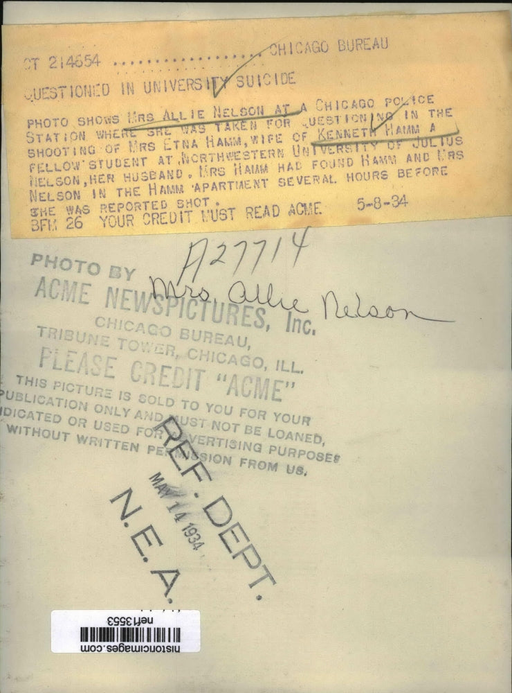 1934 Press Photo Mrs.Allie Nelson questioned in shooting of Mrs.Etna Hamm