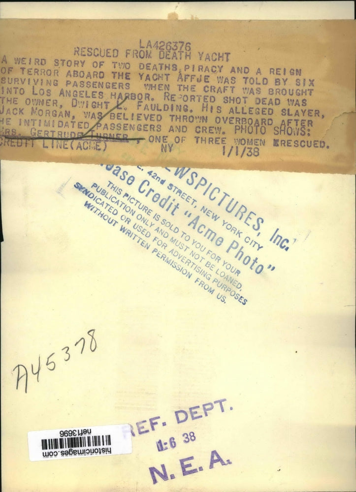 1938 Press Photo Yacht Owner Shot To Death Slayer Overboard 1 of 3 Women Rescued