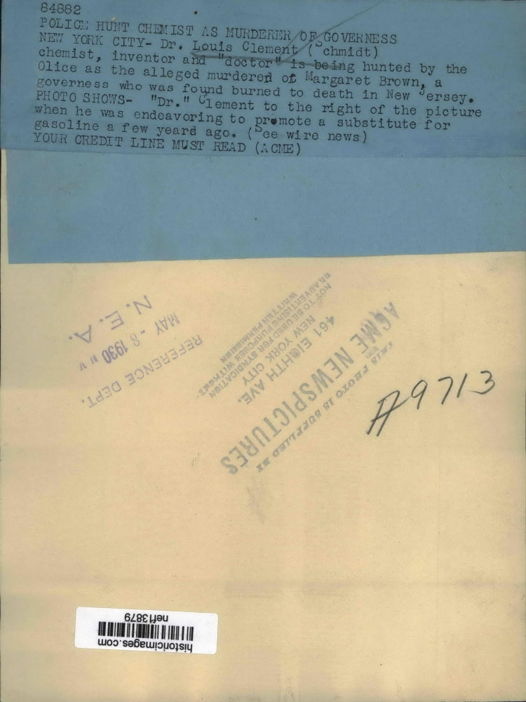 1930 Press Photo Inventor Dr. Louis Clement, Margaret Brown Murder Suspect