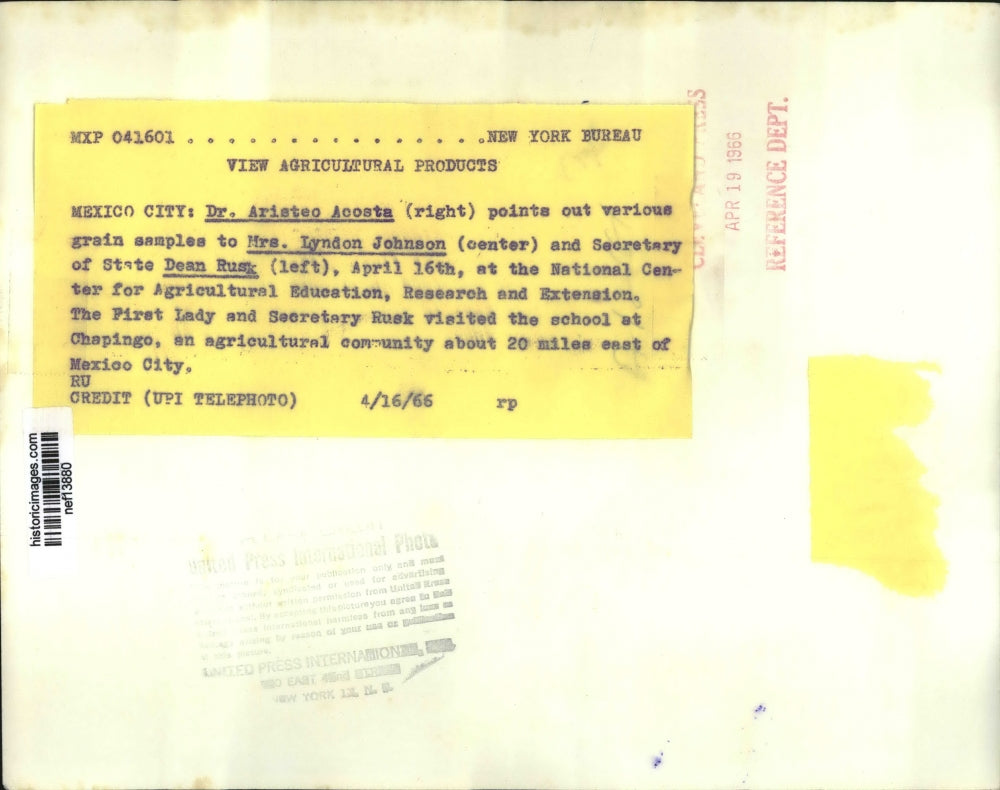 1966 Press Photo Lady Bird Johnson, Dean Rusk at Mexico City Agricultural Center